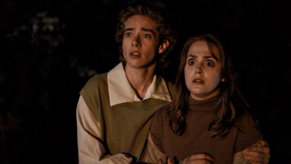 Hansel and Gretel looking terrified in Hansel & Gretel's Halloween