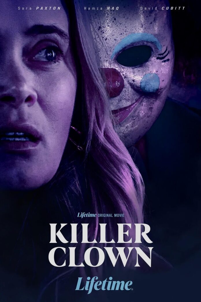 Official poster for Killer Clown featuring a terrified woman with a sinister clown