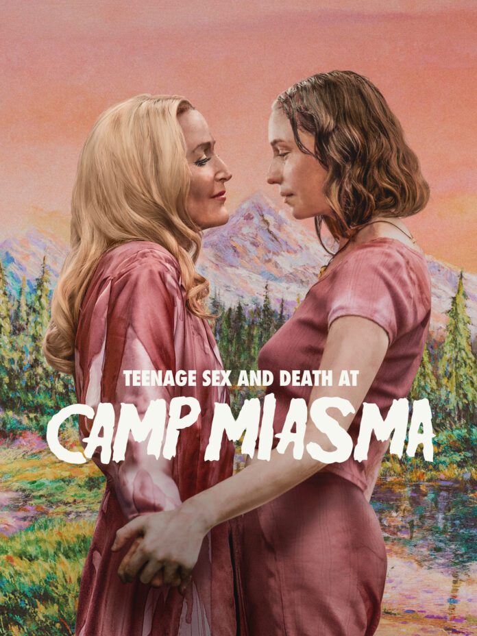 Teenage Sex and Death at Camp Miasma poster featuring two women in a colorful landscape