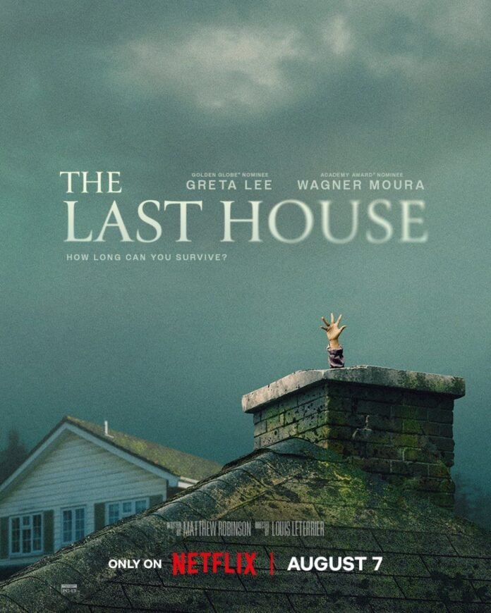 Official poster for The Last House, a Netflix sci-fi horror film starring Greta Lee and Wagner Moura