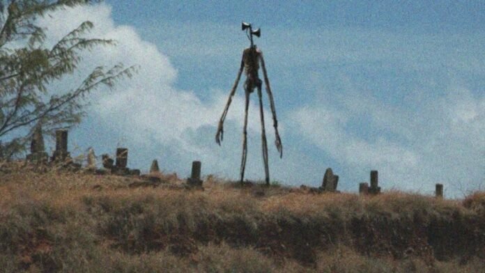 Original Siren Head artwork by creator Trevor Henderson featuring the towering cryptid in a cemetery
