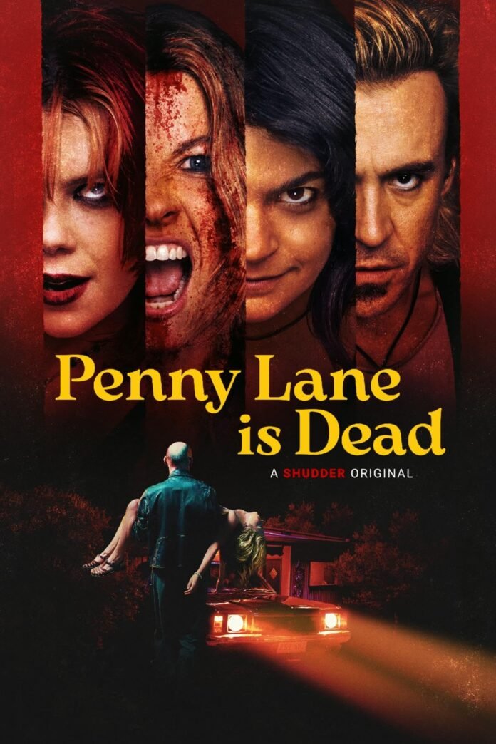 Penny Lane Is Dead poster featuring four characters and a bloody night scene
