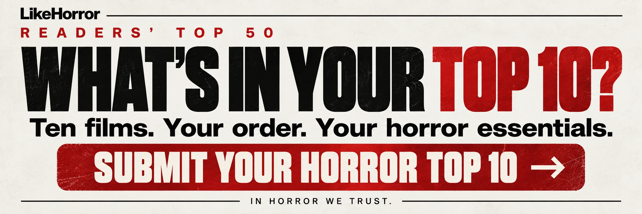 What’s in your top 10? Ten films. Your order. Your horror essentials. Submit your horror top 10.