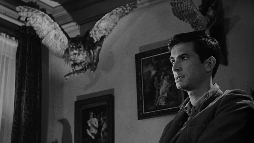 Psycho (1960) — Norman Bates in the motel parlour.